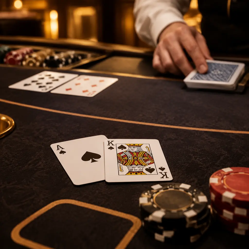 Kartu as dan kartu bergambar di meja blackjack
